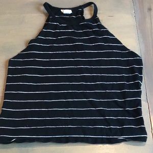 GARAGE HALTER HIGH-NECK STRIPED CROP TOP